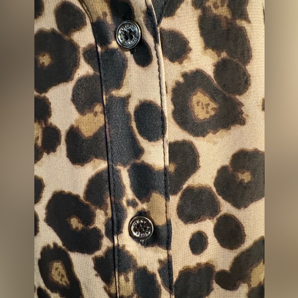 Tommy hilfiger Blouse L Long Sleeves See Through Button Brown Animal Print Tops - Picture 5 of 6